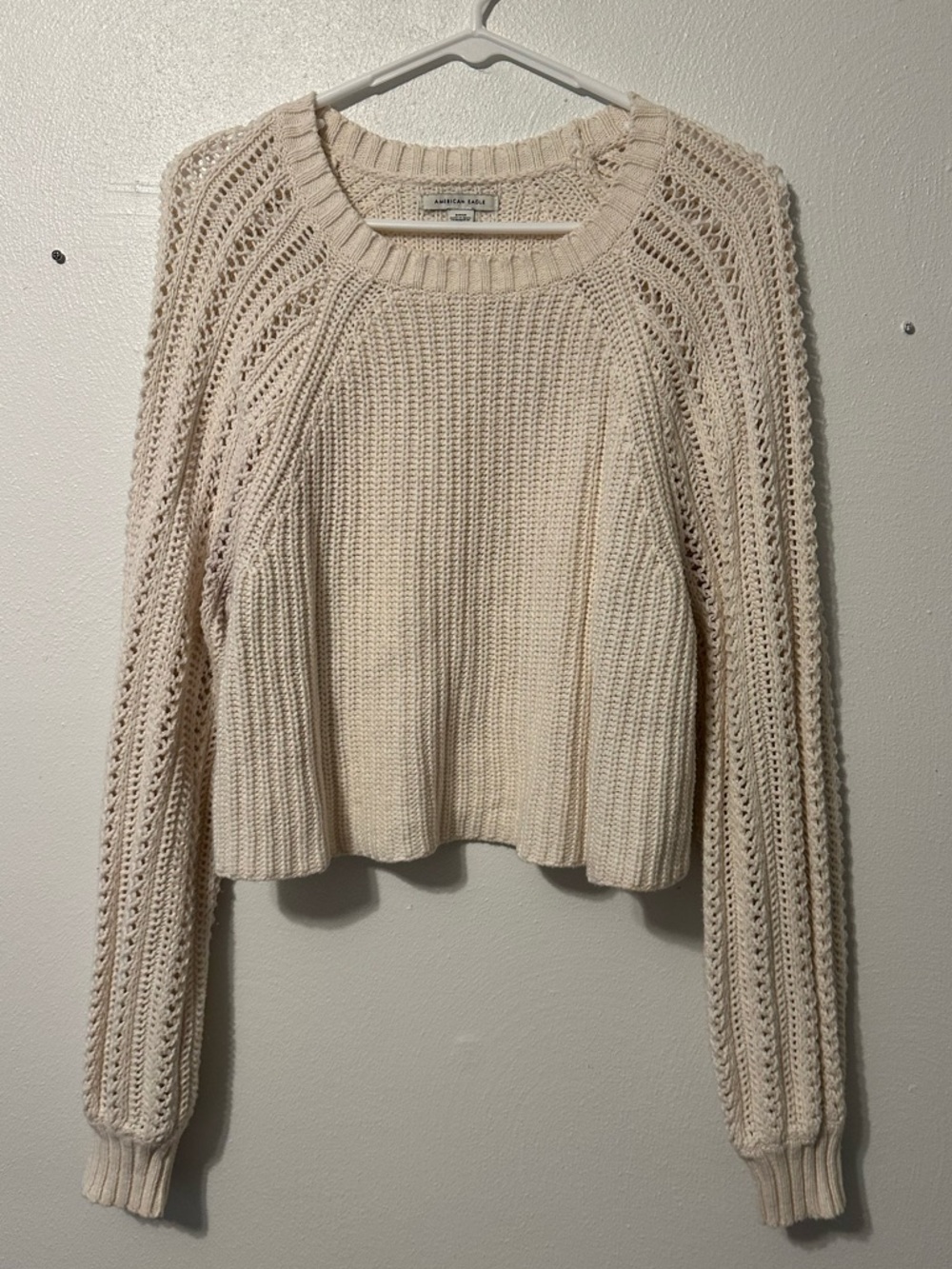 American Eagle Outfitters Cream Open-Knit Raglan Sweater